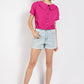Peter pan collar textured knit button down top