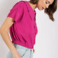 Peter pan collar textured knit button down top