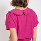 Peter pan collar textured knit button down top