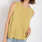 Sleeveless back button closure frayed top