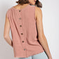 Sleeveless back button closure frayed top