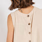 Sleeveless back button closure frayed top
