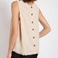Sleeveless back button closure frayed top
