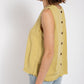 Sleeveless back button closure frayed top
