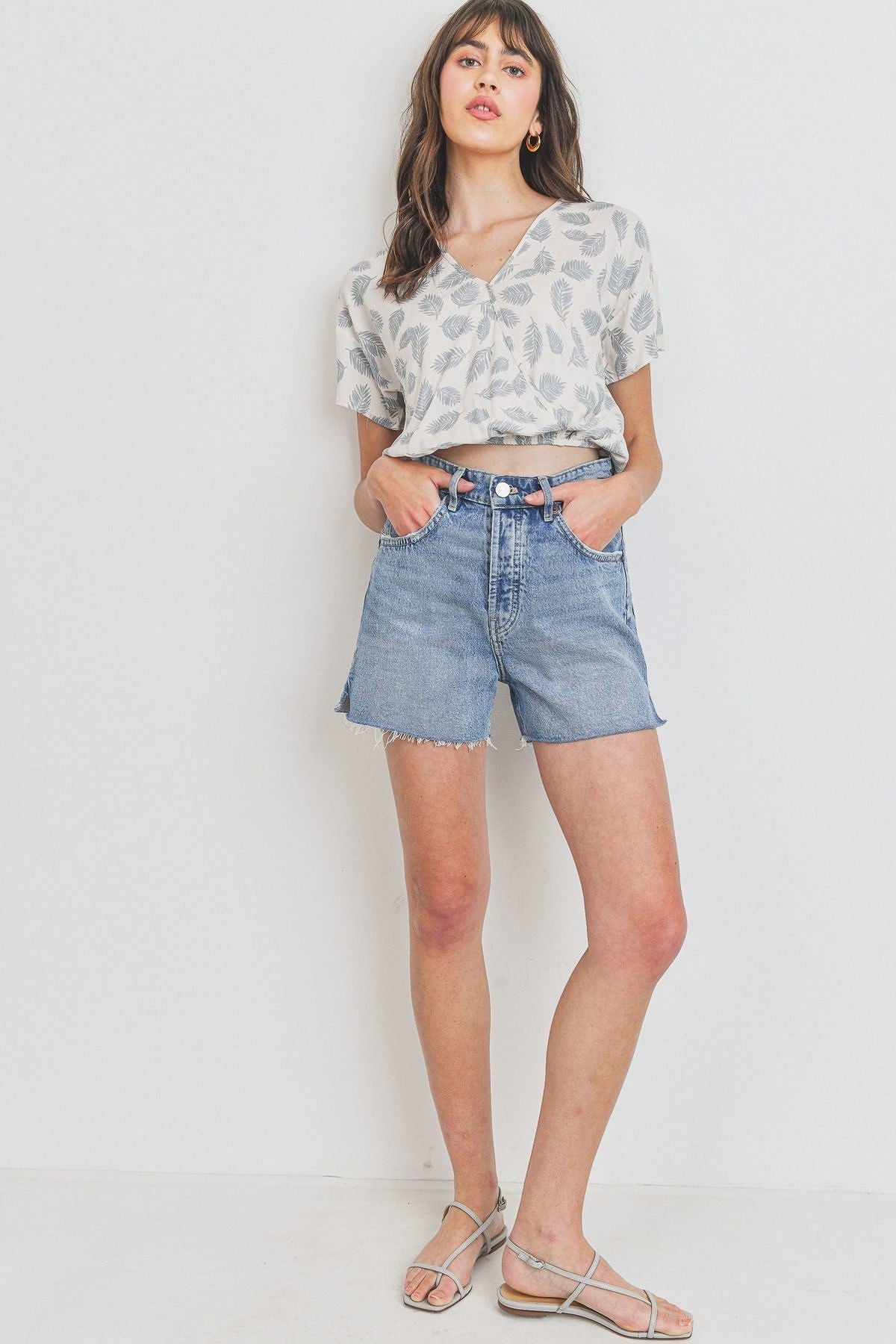 Tropical print short sleeve top