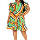 Printed ruffle sleeve shirt dress with belt