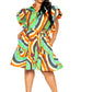 Printed ruffle sleeve shirt dress with belt