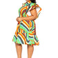 Printed ruffle sleeve shirt dress with belt