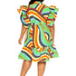 Printed ruffle sleeve shirt dress with belt
